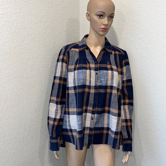 Free People plaid ruffled back boho blouse - Picture 1 of 7